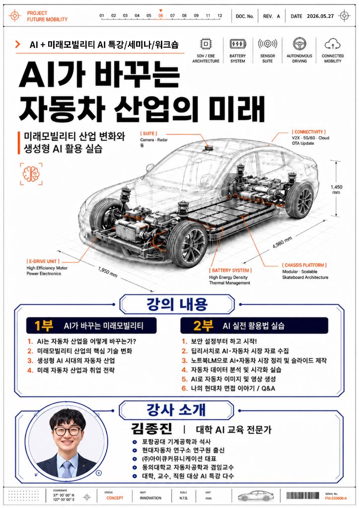 AI가 바꾸는 자동차 산업의 미래 AI+미래모빌리티 특강 포스터